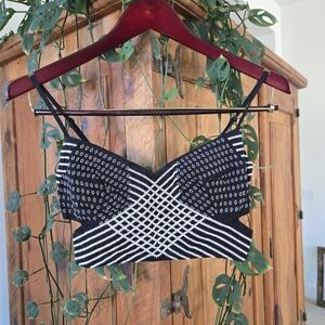 Out From Under - Women's Black & White Patterned Crop Top - Small